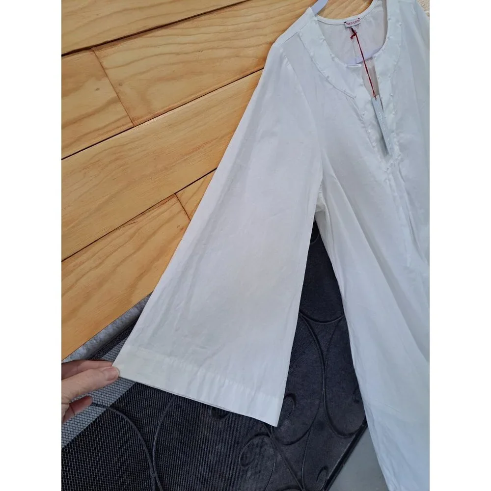 New Frances Valentine White Cotton Poplin Easy Dress  Nubs Lagenlook Pockets M - Picture 7 of 16